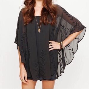 Free People Beaded Cape Mini Dress Grey Boho Medium